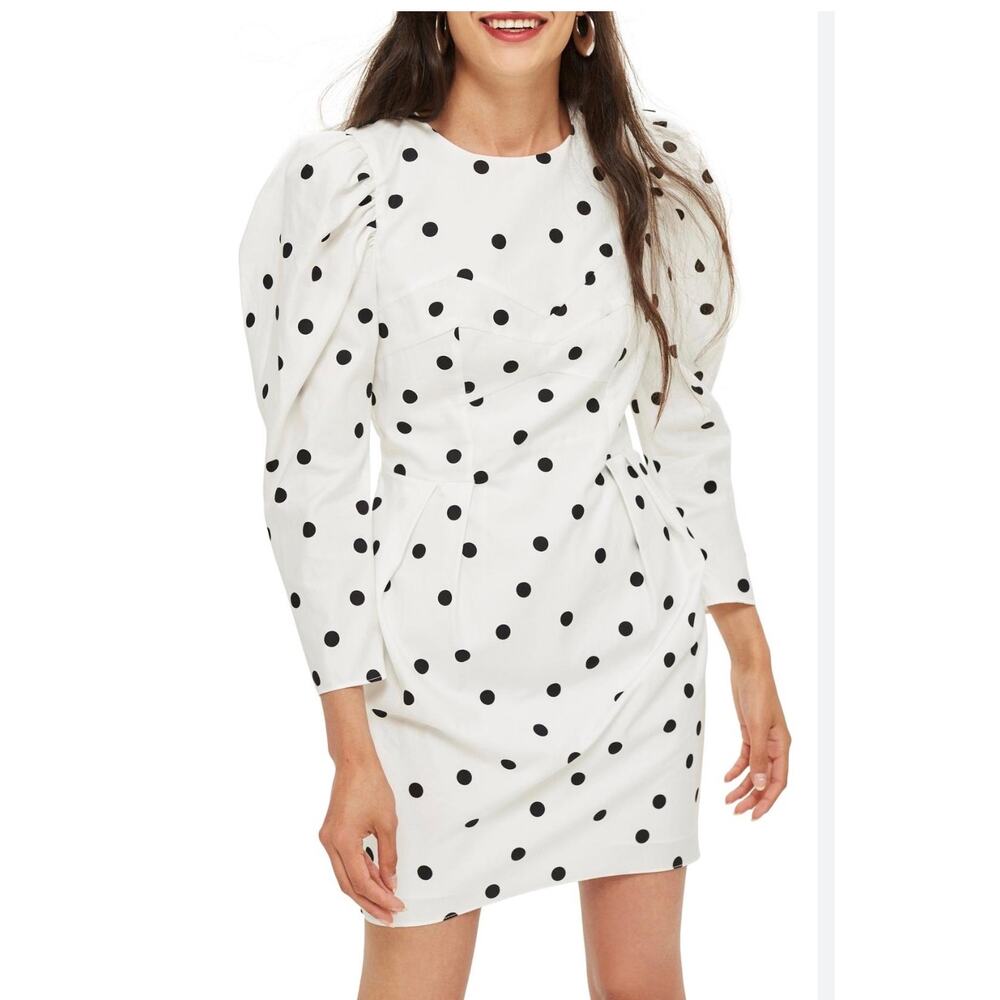 TOPSHOP Puff Sleeve Polka Dot Minidress Small